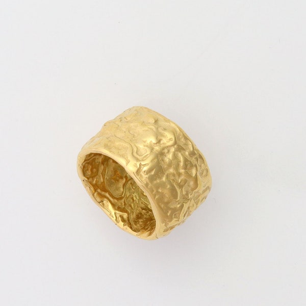 Wide Cigar Band Ring, Chunky Hammered Gold Nugget 18K Gold PVD Ring, Waterproof Thick Statement Ring, Unisex Gold Band