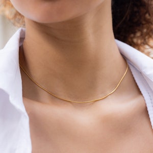 Ultra Dainty Snake Chain Necklace Thin Gold Filled Simple Delicate Layering Necklace, Minimalist Choker Waterproof Everyday Necklace Gift