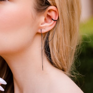 Black Ear Cuff with Chain Earrings •  Long Chain Threader • Chain Earring • Dangle • Helix Hoop • Threader with Ear Cuff • Black Earrings