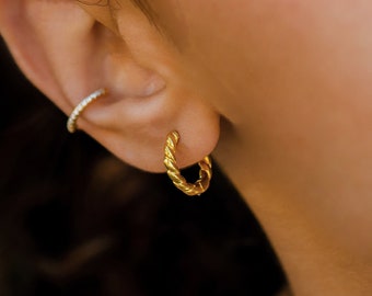 Twisted Gold Hoop Earrings Small • Rope Cable Design • Minimalist Gold Jewelry • Dainty Everyday Gift