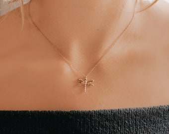 Dragonfly Necklace Nature Jewelry • Nature Lover Gift, Minimalist Fairycore Gold Dainty Pendant