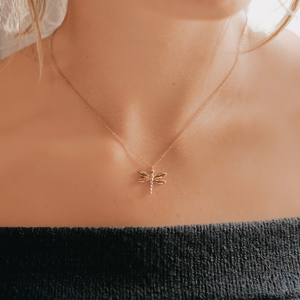 Dragonfly Necklace • Gold Dragonfly jewelry • Dragon fly Choker • Dainty Charm Pendant • Personalized Jewelry Gift