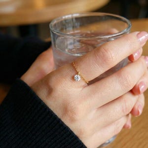 Bare Diamond Chain Ring, Dainty Floating Diamond Charm Adjustable Ring Simple Minimalist Thin Stackable Dangle Ring Gift