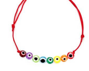 Evil Eye Bracelet, Multi-Color Tiny Evil Eye, Evil Eye Jewelry, Red String Bracelet, Greek Evil Eye Protection Bracelet, Adjustable Bracelet