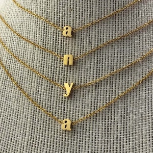 Tiny Gold Initial Necklace, Personalized Lowercase letter Dainty Initial Necklace, Gift for Her Letter Charm, Bridesmaid Gift, Minimalist