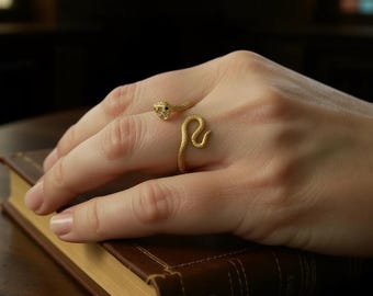 Snake Diamond Ring, Adjustable Open Serpent Stacking Ring, Statement Goth Witchcraft Jewelry Wrap Snake Band