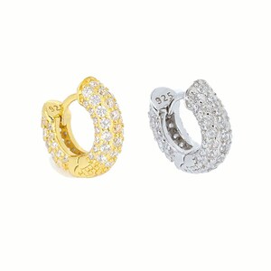 Gold and Sterling silver Diamond Pave hoop earrings