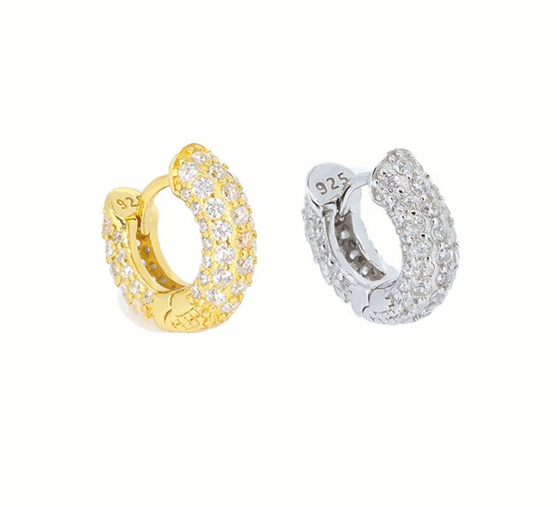 Gold and Sterling silver Diamond Pave hoop earrings