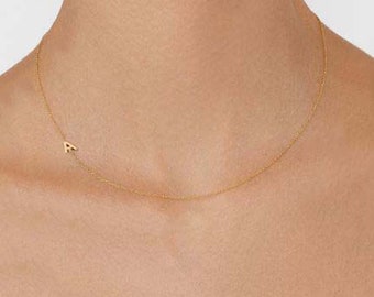 Gold Sideways Initial Necklace, Personalized Gift Dainty Custom Silver Tiny Letter Necklace