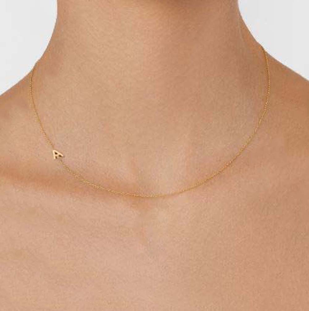 Gold Sideways Initial Necklace, Personalized Gift, Dainty Custom Monogram Jewelry, Bridesmaid Gift, Silver Tiny Name Small Letter Necklace