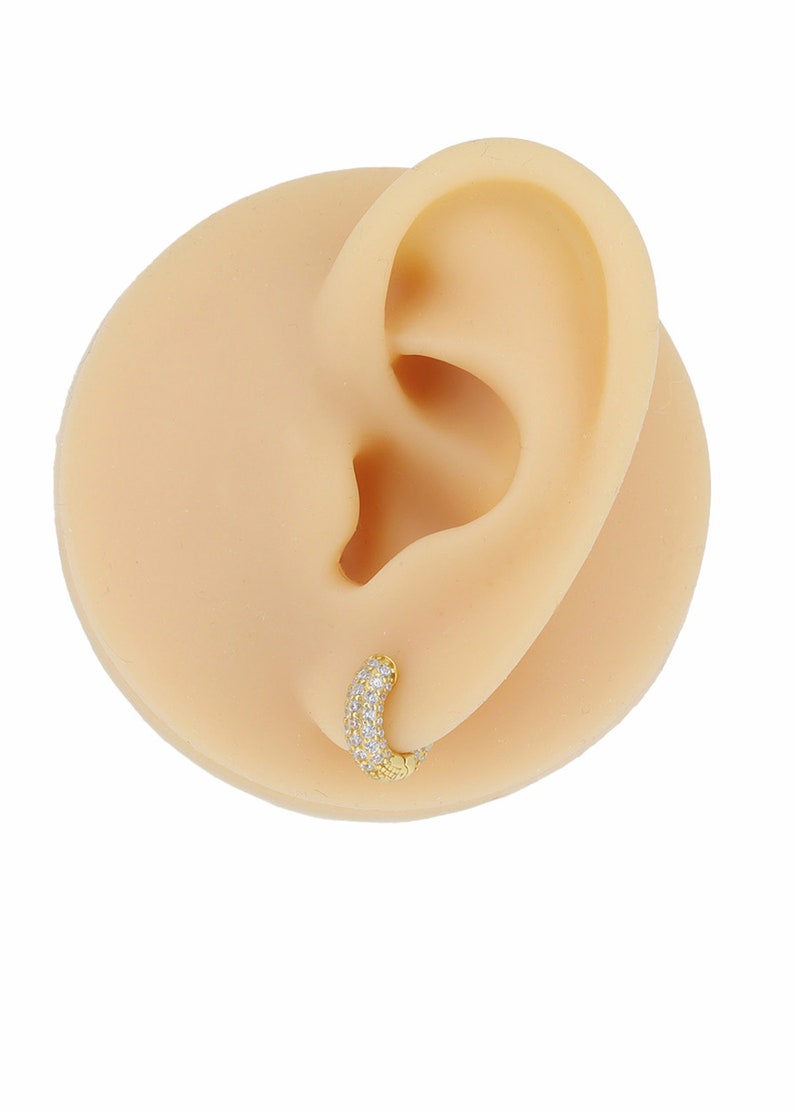 CZ Huggie Hoop Earrings, Small Hoop Earrings, Silver Hoops, Chunky Hoop Earrings, Diamond Hoop, Minimalist Earrings, 18k Gold Hoop Earrings image 8