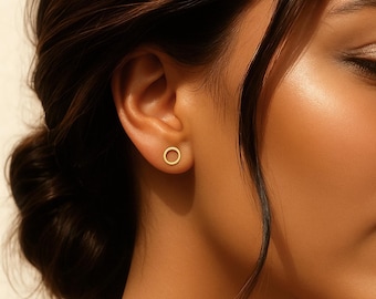 Dainty Gold Open Circle Stud Earrings: Geometric Studs Waterproof Minimalist Jewelry