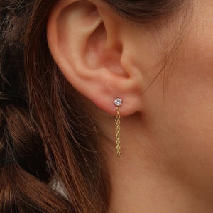 Clous d'oreilles chaîne en diamants • Clous d'oreilles plaqués or • pendantes et pendantes boucles d'oreilles délicates minimalistes de tous les jours