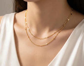 Dainty Bar Station Necklace, Satellite Bar Starburst Chain Gold Filled Waterproof Delicate Layering Gift