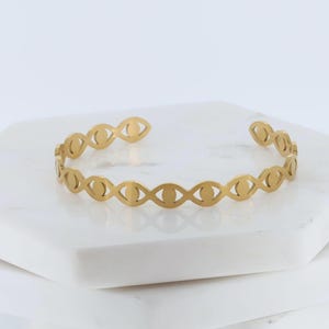 Bracelet mauvais oeil, bracelet manchette réglable, bracelet protection porte-bonheur, jonc mauvais oeil en or, cadeau bijoux de bracelet empilable