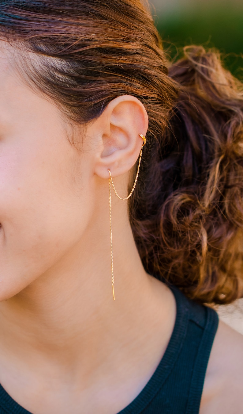 Ear Cuff Chain Earrings Long Chain Threader Earring Chain Etsy