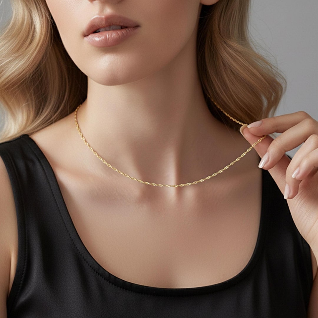 Gold Twist Chain Necklace, Dainty Rope Chain Singapore Necklace ...