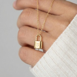 Personalized Padlock Initials Necklace • Tiny Lock Dainty Custom Letter Engraved Gift for Her