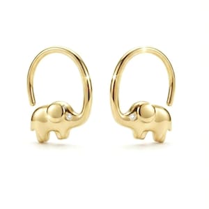 Tiny Elephant Earrings, Lucky Baby Elephant Hoops, Safari Animal Minimalist Jewelry Gift for Her