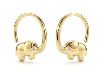 Tiny Elephant Earrings, Lucky Baby Elephant Hoops, Safari Animal Minimalist Jewelry Gift for Her