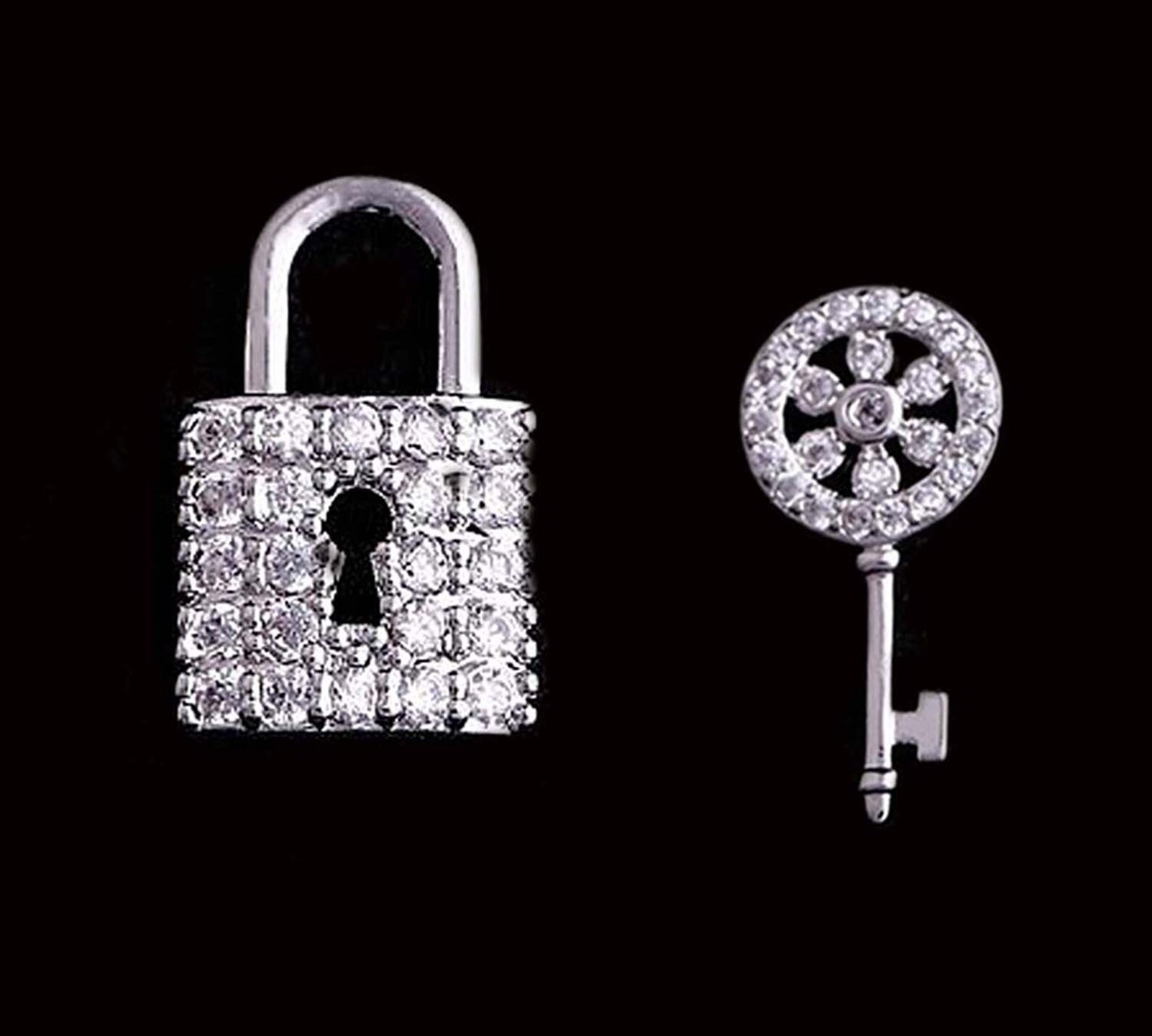 Padlock and Key Earrings Diamond CZ Lock Earrings Key Etsy