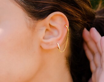 Pave Ear Cuff With Chain Earrings • Minimalist Chain Diamond