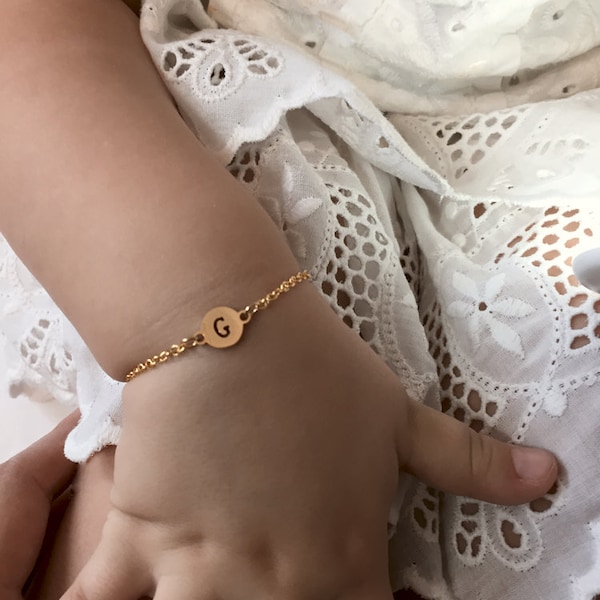 Children's Personalized Initial Bracelet,  Little Girl Name Tiny Letter, Toddler Personalized Kid's Gold Jewelry Baby Birthday Gift