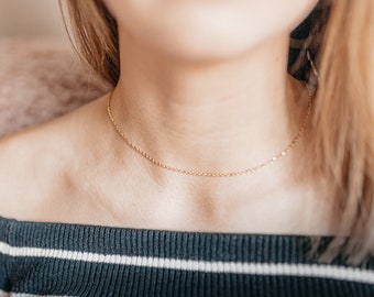 Thin Dainty Plain Gold Chain Necklace • Simple Basic Layering Necklace • Gold Chain Choker •  Delicate Chain