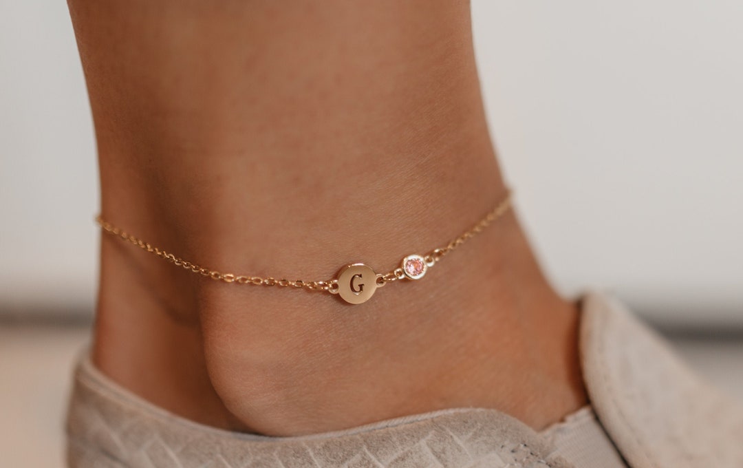 Personalized Monogram Anklet Gold Initial Anklet Custom Birthstone
