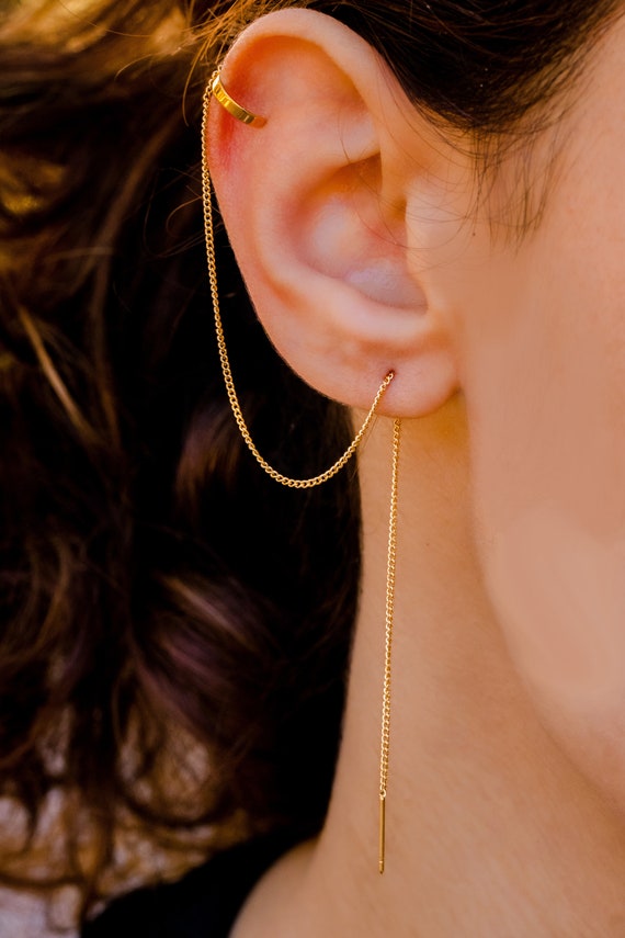 18k Gold Plated Chain Style Ear Cuff - Sleek and Cool Everyday Wear | ZUKA