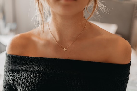 Tiny Elephant Necklace, Baby Animal Gifts, Dainty Gold Elephant Charm Minimalist Necklace