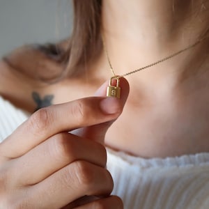 Initial Padlock Necklace • Tiny Engraved Mini Lock • Custom Letter Necklace • Dainty Personalized Lock Necklace Gifts for Her