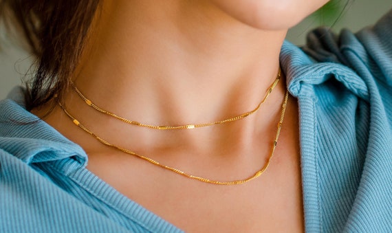 Thin gold chain necklace, delicate gold chain, everyday necklace, gold  choker necklace, dainty simple chain necklace, gold plated chain