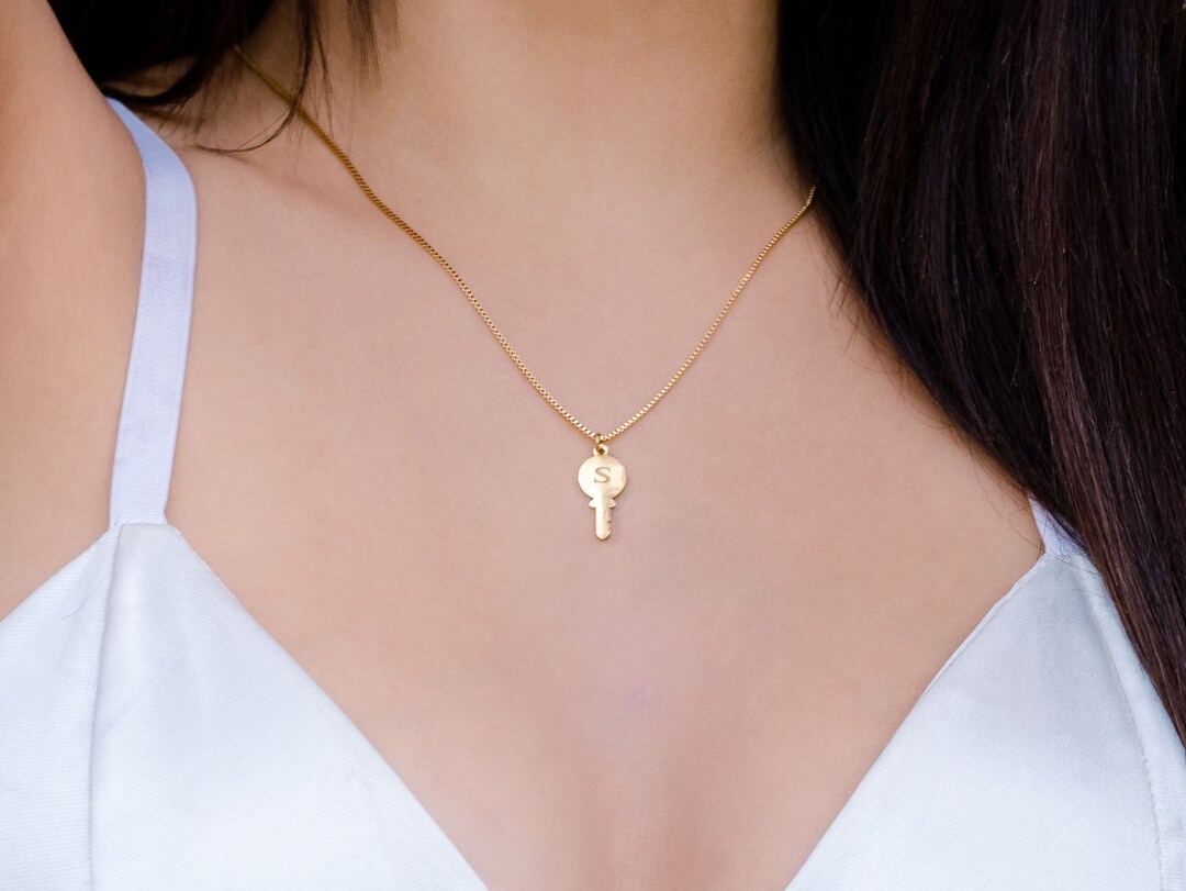Mini Key Pendant Necklace • Initial Personalized Gift • Engraved Small ...