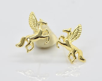 Pegasus Earrings, Gold Tiny Studs, Kids earrings, Birthday Gift, Children's Girl's Jewelry, Children Earring, Winged Horse, Tiny Mini Animal