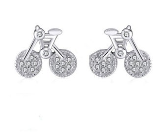 Bicycle Earrings  • Diamond CZ Studs  • Biking Sport Gifts  • Gift for Cyclist • Sports Jewelry • Tiny Earrings  • Bike Earrings