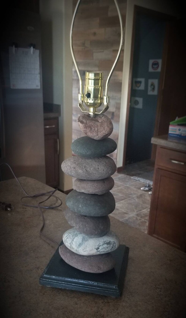 Stacked Stone Rock Cairn Table Lamp Etsy