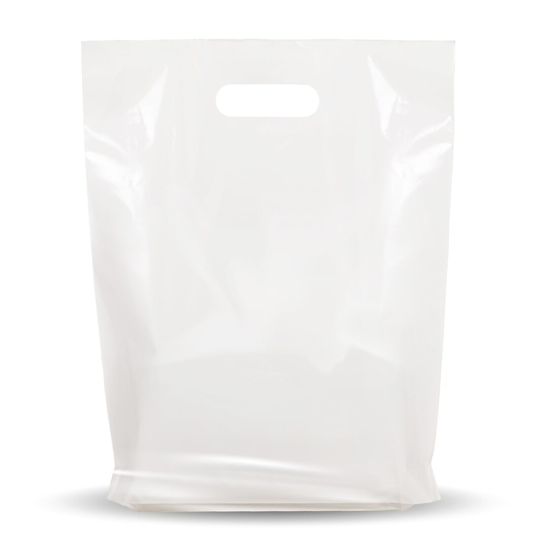 100 Pack 20\" X 20\" With 2 Mil Extra Thickness Merchandise Plastic Glossy Retail Bags, Die Cut Handles, Gift Bags,Shopping Bags For Boutique, Party Favors, Birthdays, 100% Recyclable (White/Black