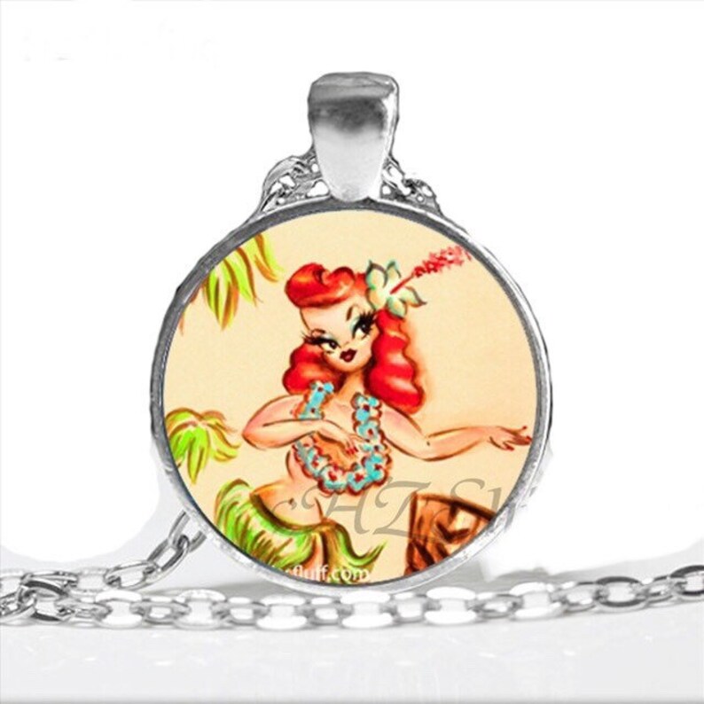Tiki Inspired PinUp Girl Necklace