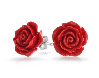 Bling Toman Oil Drip Red Rose With Rhinestone Drop Flower Stud Earring Bling Toman Oil Drip Red Rose With Rhinestone Drop Flower Stud Earring
