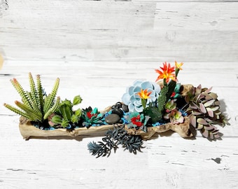 Faux arrangement succulent, arrangement de faux cactus, arrangement de bois flotté