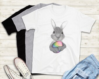 Lapin gris avec t-shirt oeuf