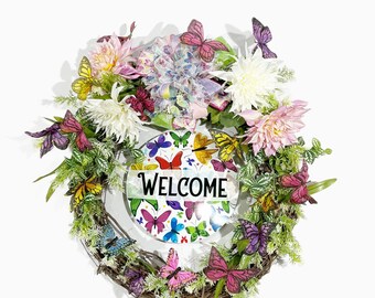 Couronne de papillons, couronne de bienvenue Devore, couronne de papillons de vigne