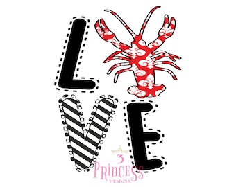 Crawfish LOVE Tshirt Transfer ONLY, transfert de sérigraphie, transfert prêt à presser, transfert de langoustes prêt à presser