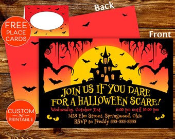 printable halloween party invitations spooky invite custom halloween invite spooktacular halloween place cards table tents