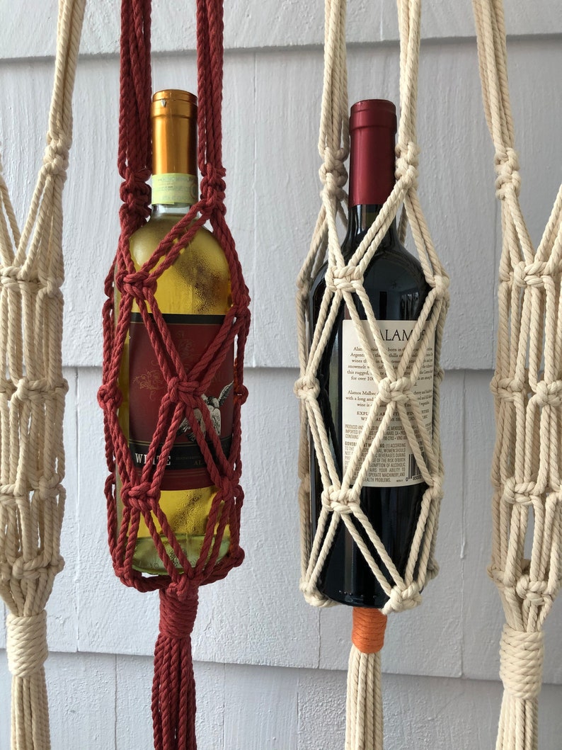 Macrame Wine Tote Macrame Wine Bottle Carrier Macrame Wine Etsy