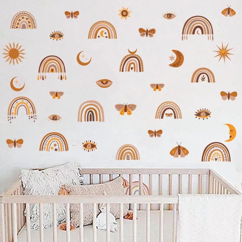 Boho Rainbow Wall Decals Nursery or Kids Room Wall Stickers Neutral