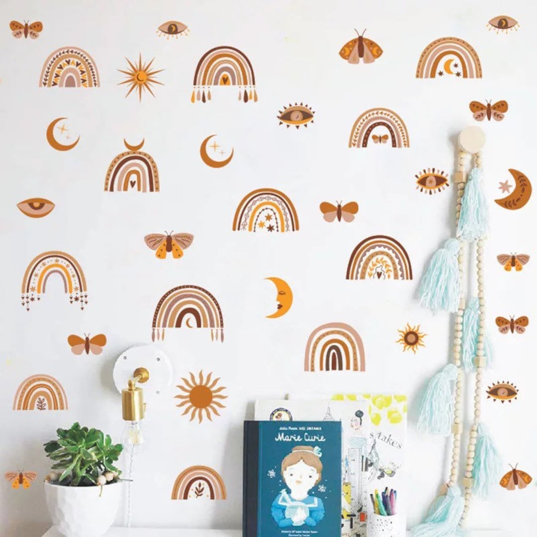 Boho Rainbow Wall Decals Nursery or Kids Room Wall Stickers Neutral