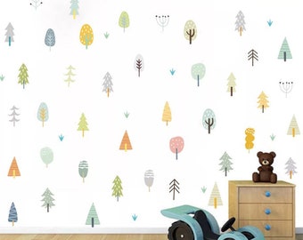 Cute Pine Tree Wall Decals for Nursery or Kids Room - Removable Peel and Stick Wall Stickers - Neutral Forest Wall Decals