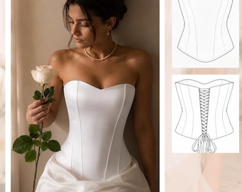 Korsett PDF Schnittmuster - 2 Styles enthalten | Lange Baske & kurze Taillenkorsett | classic Sweetheart Lace-Up Back PDF und ZIP downloads